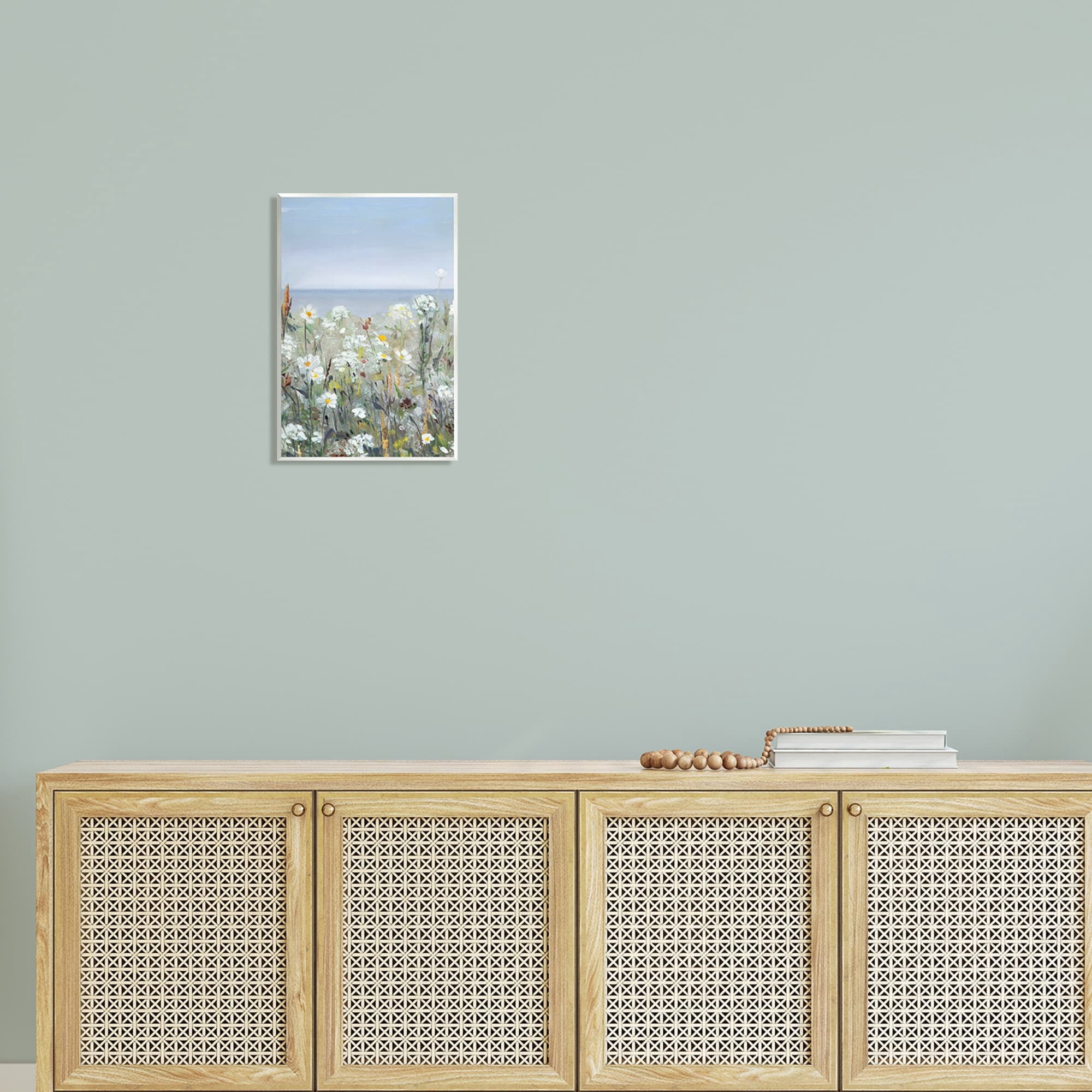 Stupell Industries Pleasant Summer Flower Field Distant Beach Shore Painting Unframed Art Print Wall Art, Design by Sally Swatland