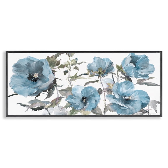 Stupell Industries Blue Poppies on White Plants & Flowers Painting Black Framed Art Print Wall Art, 24 x 10