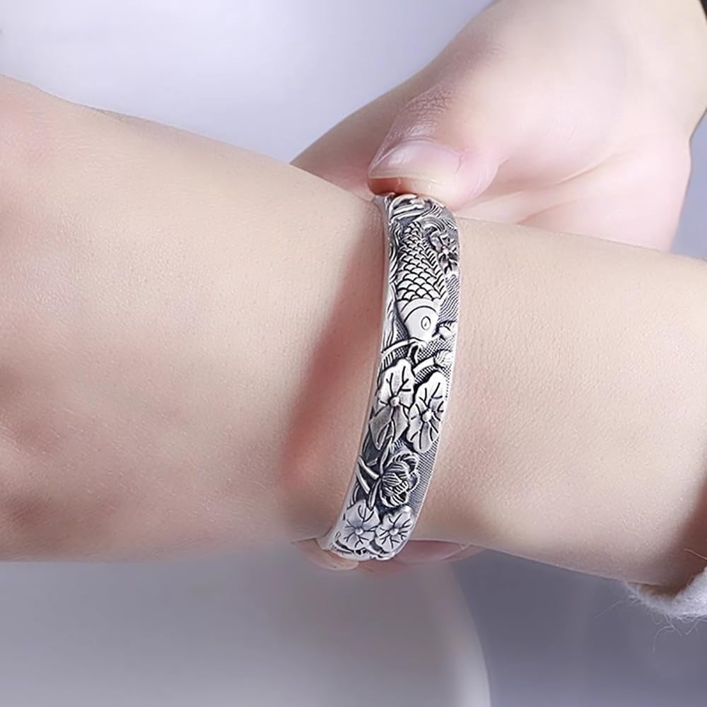 Retro 999 Silver Feng Shui Bracelet, Tibetan Buddhist Pixiu Bracelet for Men Women, Heart Sutra Mantras Amulet Exorcism Jewelry, Wealth Protection, Ward Off Evil Spirits Bracelet