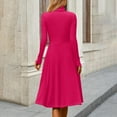 thumbnail image 5 of Women's Casual Fashion High Neck Long Sleeve Solid Color Midi Dress, Fall and Winter Elegant Dress for Everyday Wear, Comfortable and Versatile Styling,Hot Pink,S, 5 of 7