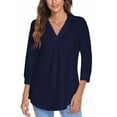 thumbnail image 5 of MAWCLOS Womens 3/4 Sleeve V Neck Shirts Lapel Tunic Tops Casual Work Tops Classic Solid Color Blouse Loose Fit, 5 of 6