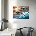 thumbnail image 4 of ONETECH Wall Decorations For Living Room Large Size Canvas Wall Art For Bedroom Blue Waves Of The Sea Wall Pictures Artwork Modern Office Canvas Art Print Dolphins Wall Paintings  20x16in, 4 of 6
