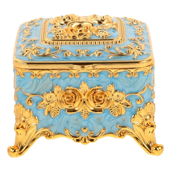 FRCOLOR Vintage Round Jewelry Box Small Trinket Storage Organizer Box Metal Chest Ring Case