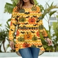 thumbnail image 4 of Abcomgle Plus Size Halloween Shirts for Women Spooky Striped Pumpkin Bat Graphic Tshirts for Women Crewneck Long Sleeve Tee Shirts for Women Holiday Casual Womens Tunic Tops,4XL, 4 of 4