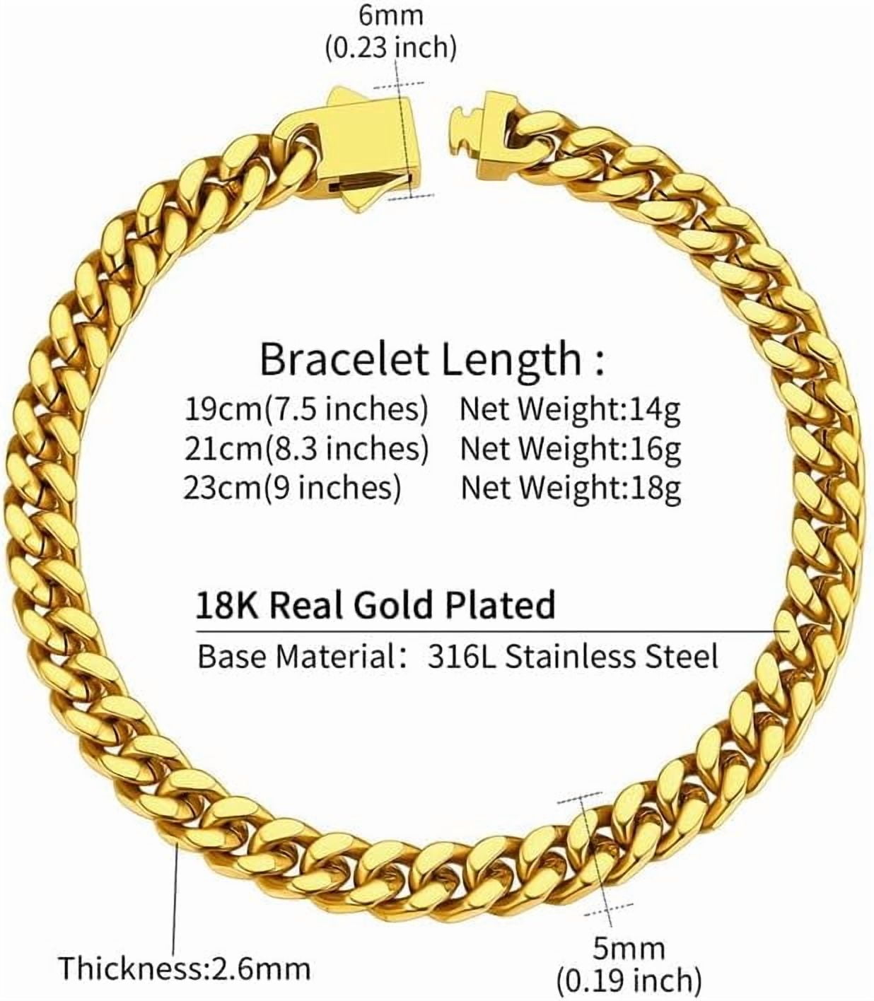 Leander Stainless Steel Cuban Link Bracelet for Men, 5mm/7mm/9mm/12mm Width, 7.5"/8.3"/9" Length, Black/18K Gold Plated Chain Wrist Bracelets for Men, with Gift Box
