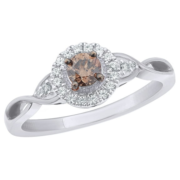 AFFY Champagne & White Natural Diamond Frame Vintage Style Twist Ring in 10k White Gold