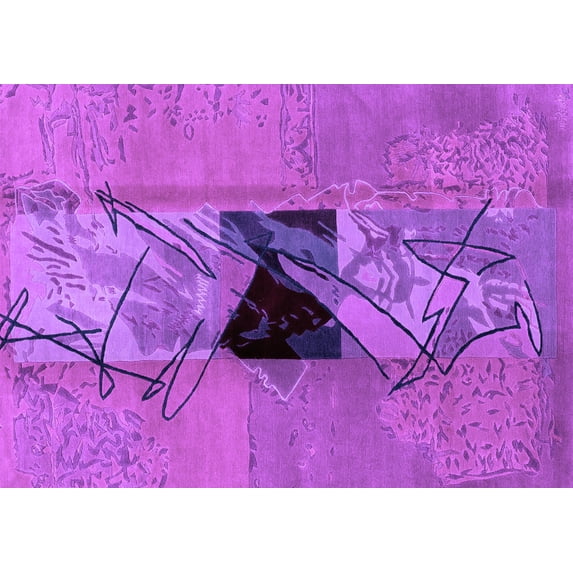 Ahgly Company Indoor Rectangle Abstract Purple Modern Area Rugs, 5' x 7'