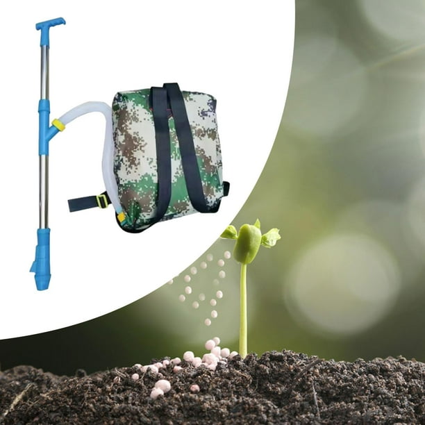 Esparcidor de fertilizantes, mochila de mano para fertilizantes granulados, distribuidor de fertilizantes portátil manual para hortalizas de jardín, m Acero inoxidable azul