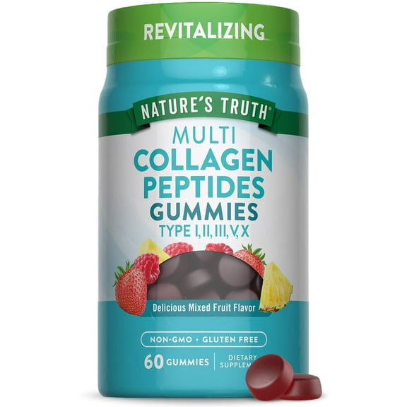 Multi Collagen Gummies | Type I, II, III, V, X | 60 Count | Mixed Fruit Flavor | by Nature's Truth