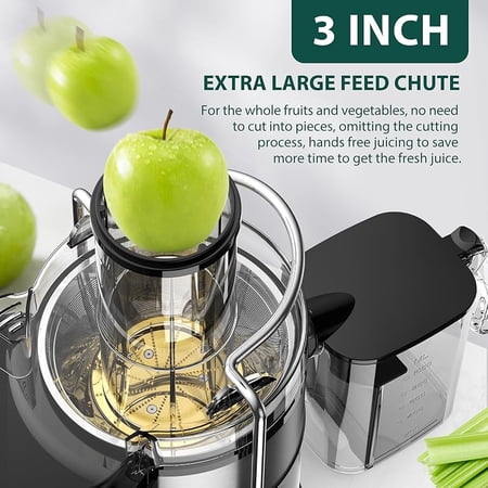 1300W Centrifugal Juicer Machines, Juice Extractor with Extra Large 3inch Feed Chute, Full Copper Motor, Titanium-Plated Filter, High Juice Yield, 3 Speeds Mode,Easy to Clean with Brush,BPA-Fre