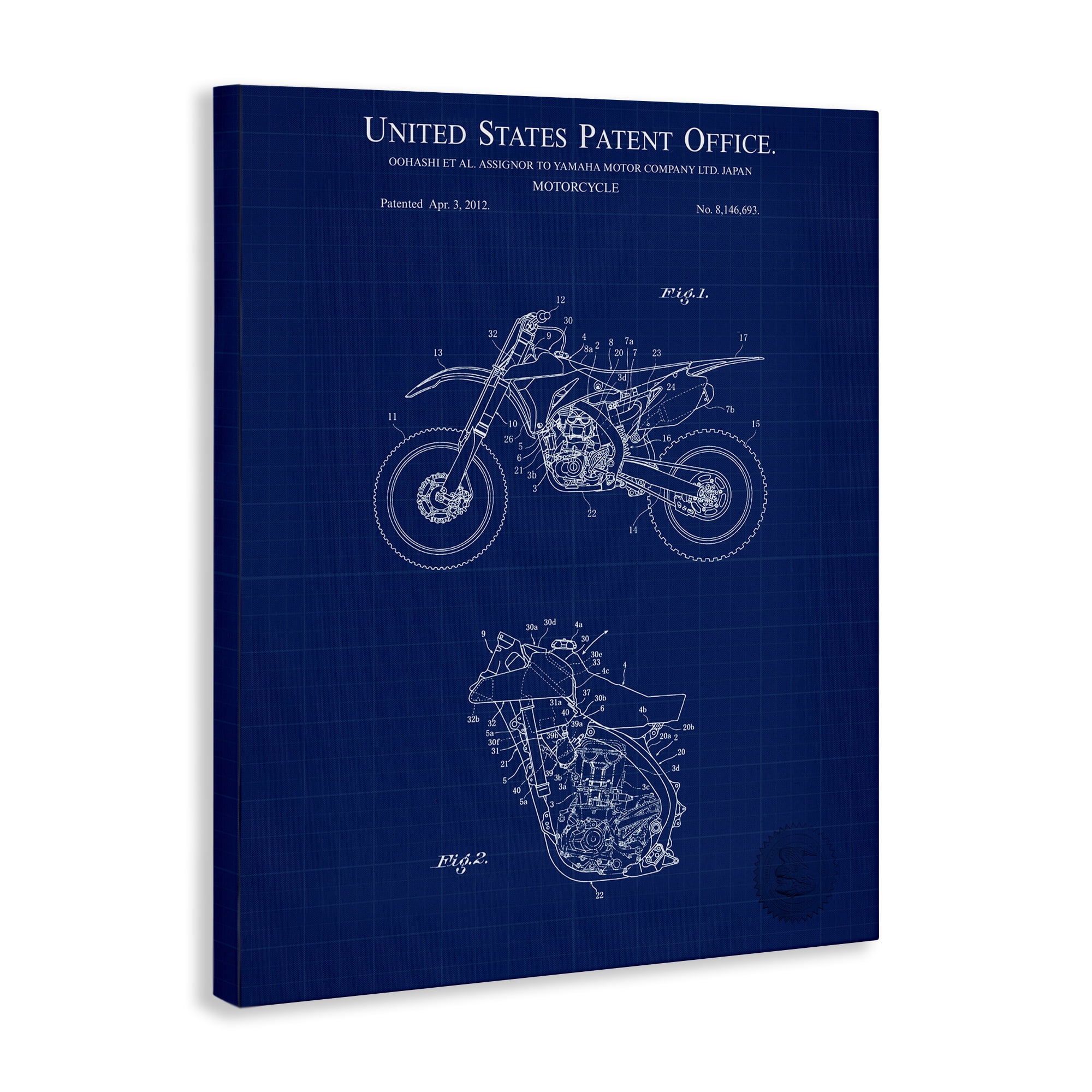 Stupell Industries Blue Motorcycle Blueprint Transportation Painting Gallery Wrapped Canvas Art Print Wall Art, 30 x 40