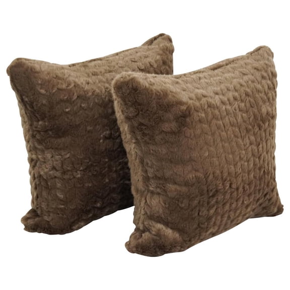 Blazing Needles Square Faux Fur Throw Pillows, 17", Dainty Mocha 2 Count