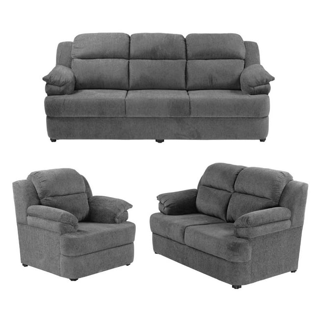 Sala 3-2-1 TRINITY Kendra (Sofá, Love Seat y Sillón) Gris para Sala