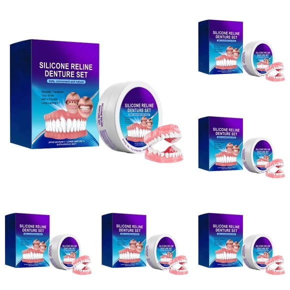 Kit de Religne de Dentier en Silicone Dents Complètes Dentier Supérieur et Inférieur Ensemble de Dents Souples pour Hommes et Femmes Ensemble de Soins Confort des Dents
