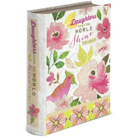 6.5" x 8.5" Pink and Green Decorative Music Box with Saying "Daughters Make the World Shine Bright"
