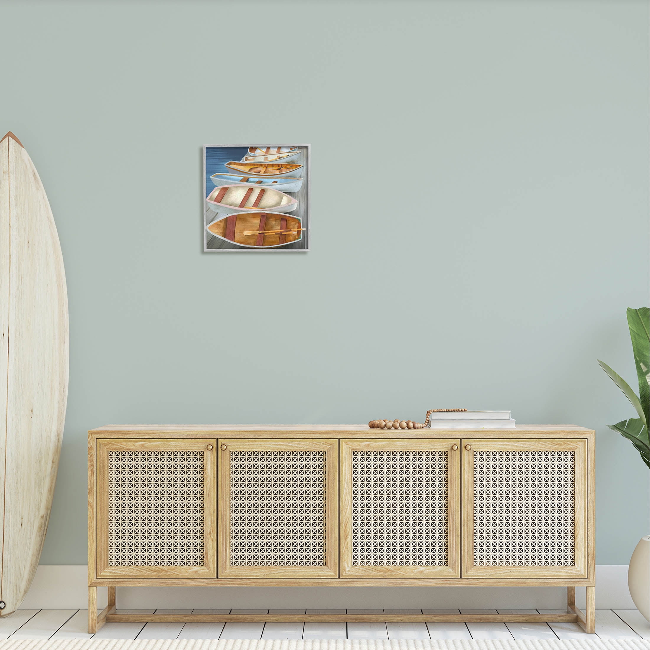 Stupell Industries Rowboats Along Lake Dock Painting Gray Framed Art Print Wall Art, Design by Elizabeth Medley