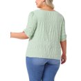 thumbnail image 3 of Agnes Orinda Women's Plus Size Tops Texture Pleated Notched V Neck Ruffle Short Sleeve Summer Casual Blouses 2X Green, 3 of 6