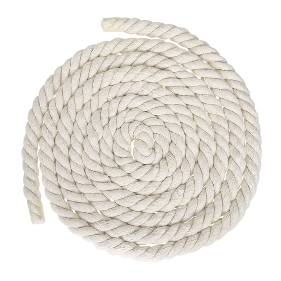 Uxcell 15mm x 11.5 Feet Beige Cotton Rope, 3 Strand Clothes Line Outdoors Twisted Braided Thick Macrame Cord for DIY Wall Hanging Plant Hanger Knotting Clothesline