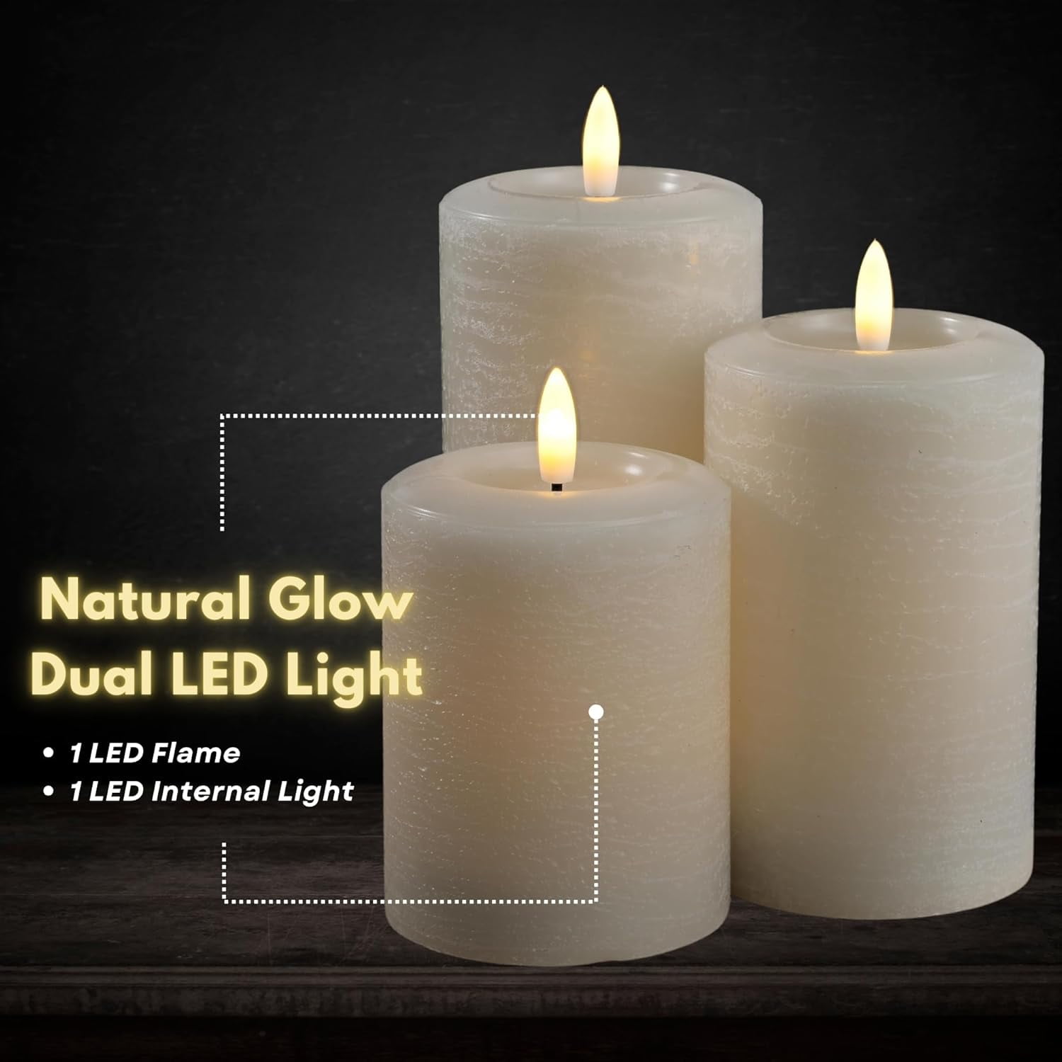 LumiPur Flameless Candles, Flickering LED Battery Operated Wax Pillar Candle, Gray Fog, 3-Pack