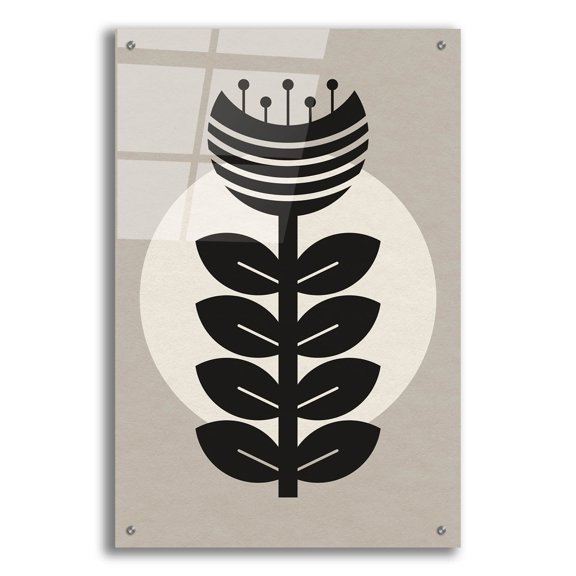 Epic Art 'Monochrome Geometric Flower 3' by Gary Williams, Acrylic Glass Wall Art, 24"x36"