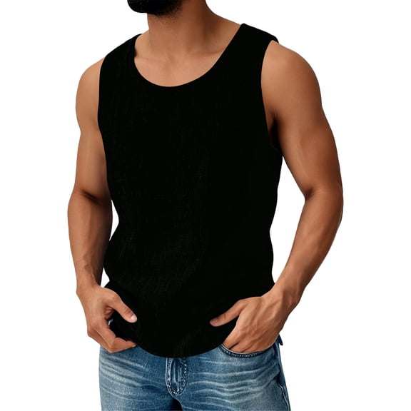 Men's Sleeveless Linen Tank Top Casual Loose Fit Lightweight Round Neck Soft Breathable Comfortable Basic Undershirt,2XL