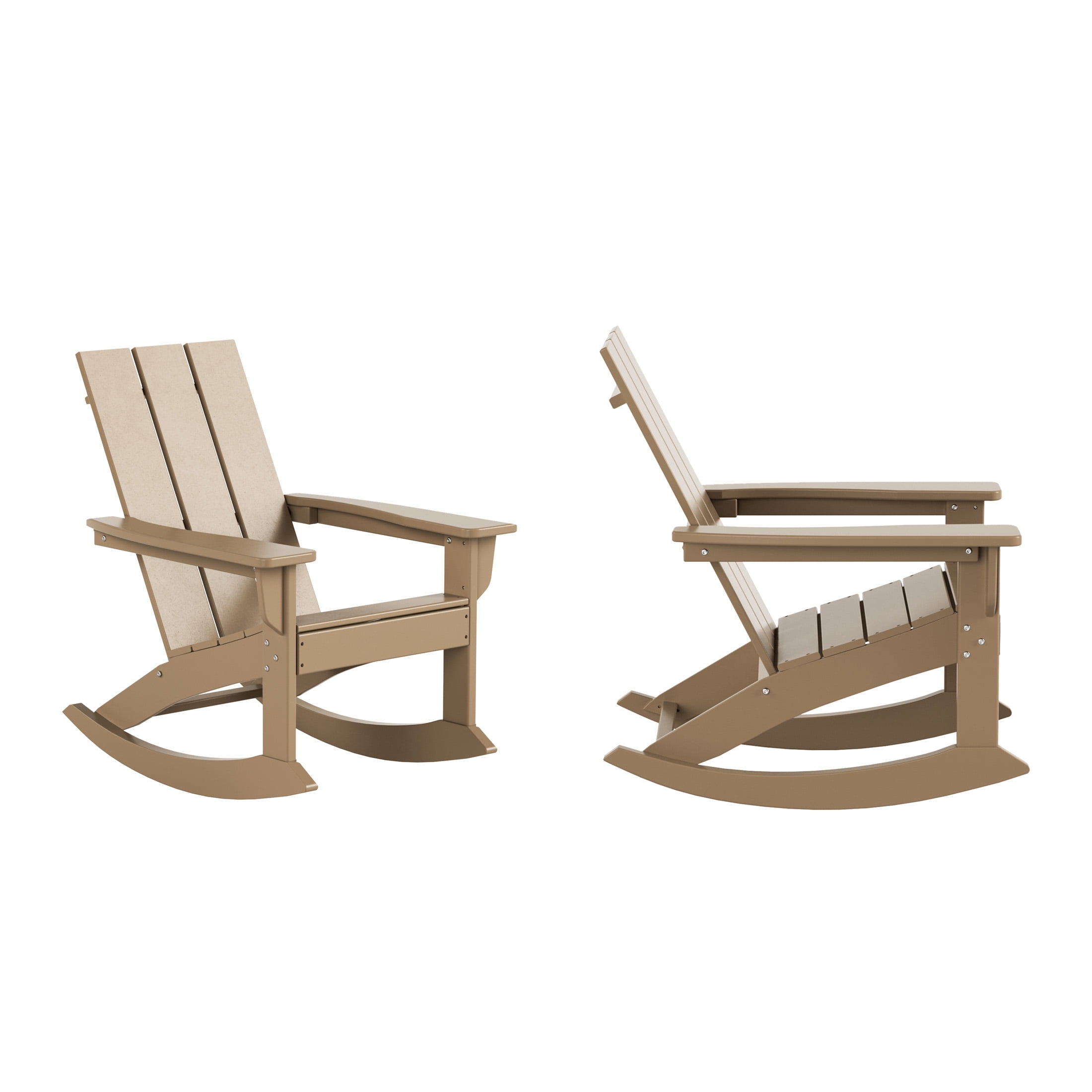 GARDEN Set of 2 Modern Plastic Outdoor Rocking Chairs for Patio Porch, Weathered Wood