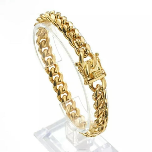 8mm-18mm Mens Miami Cuban Link Bracelet Bangle 18k Gold Plated Stainless Steel