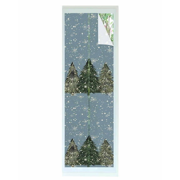 Window Privacy Film, Green Christmas Tree UV Sun Blocking Window Tint Film Heat Control One Way Blackout Window Film, Xmas Snowflake Watercolor Blue Non Adhesive Static Cling Sticker 29.5x118 In