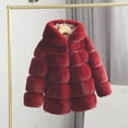 thumbnail image 2 of TEAJOPSUU Girls Faux Fur Coat with Hood Fluffy Zip Up Fleece Jackets Long Sleeve Hooded Coat Winter Warm Furry Jackets Shaggy Parka Outerwear B-Burgundy, 2 of 4