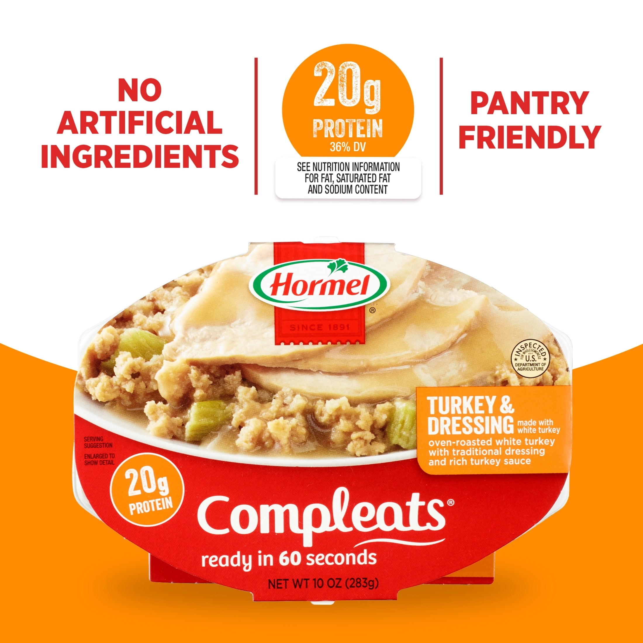 (6 pack) HORMEL COMPLEATS Turkey & Dressing, Shelf Stable, 10 oz Plastic Tray