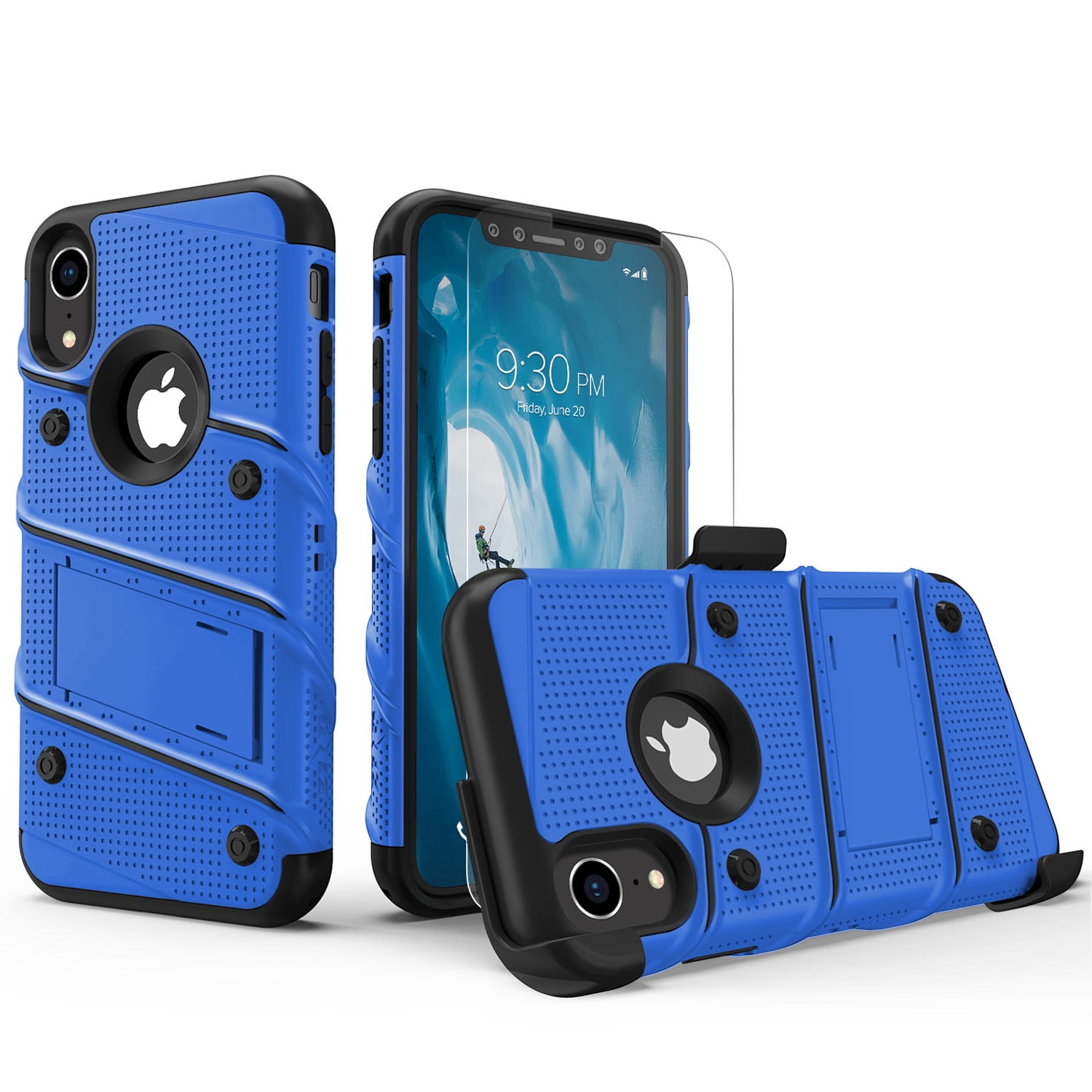 ZIZO Bolt Series for iPhone XR Case with Screen Protector Kickstand Holster Lanyard - Blue & Black
