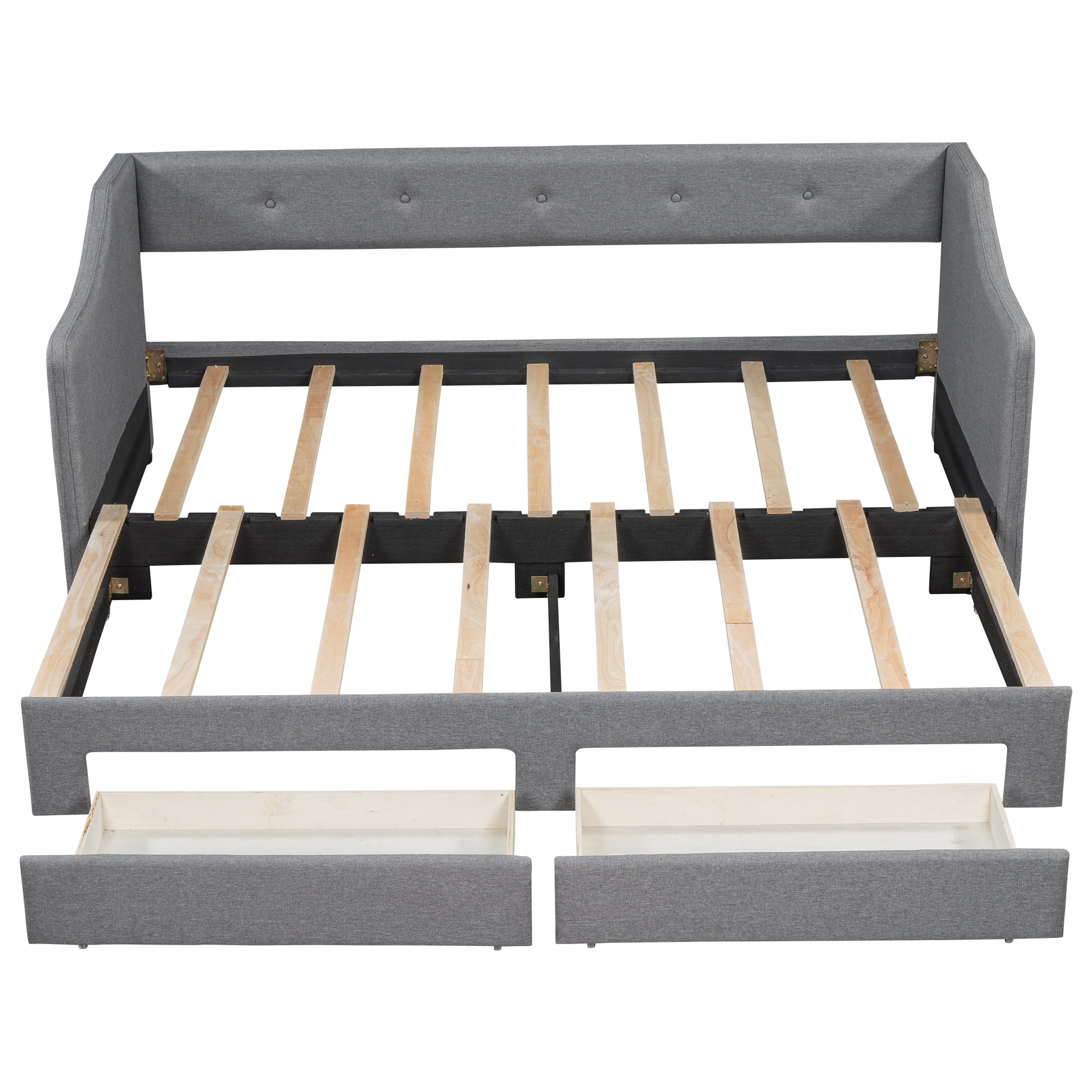 Euroco Upholstered Twin XL to King Size Daybed with 2 Drawers, Gray