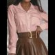 thumbnail image 5 of Camisa Informal de Larga con Solapa y Botones para Mujer, Color Liso, Sencilla, Estilo Casual. Champán XL, 5 of 9