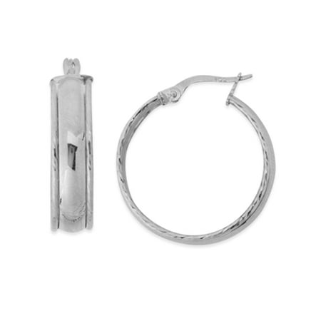 Wedding Band Earrings - 10k White Gold Wedding Band Hoop Earrings Sparkle-Cut Edges