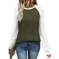 thumbnail image 2 of ClodeEU Women's Color Block Raglan Long Sleeve Shirts,Round Neck Tunic Casual Fashions Tee Army Green,Womens Plus S, 2 of 8