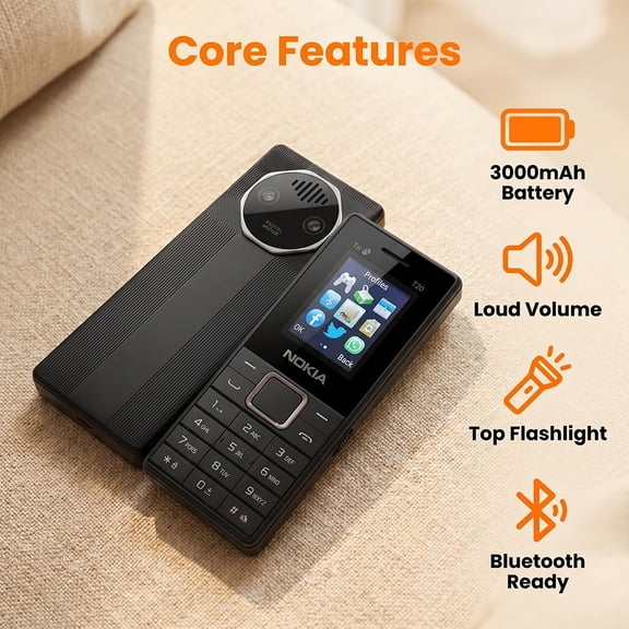 T20 Senior Feature Phone, 1.77 Inch Small Screen, Triple SIM Triple Standby, 3000mAh Battery, Built-in Flashlight, Loud Volume Calls, and Bluetooth Connectivity, for Elderly Use, Black
