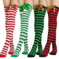 thumbnail image 2 of Medias a rayas para mujer Medias con lazo sobre la rodilla Calcetines largos Rojo Verde, 2 of 5