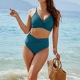 thumbnail image 5 of Women's High Waisted Bikini Sets Matel Tummy Control Swimsuits V Neck Twist Front Cross-Back Bathing Suit Dark Green 2XL, 5 of 6