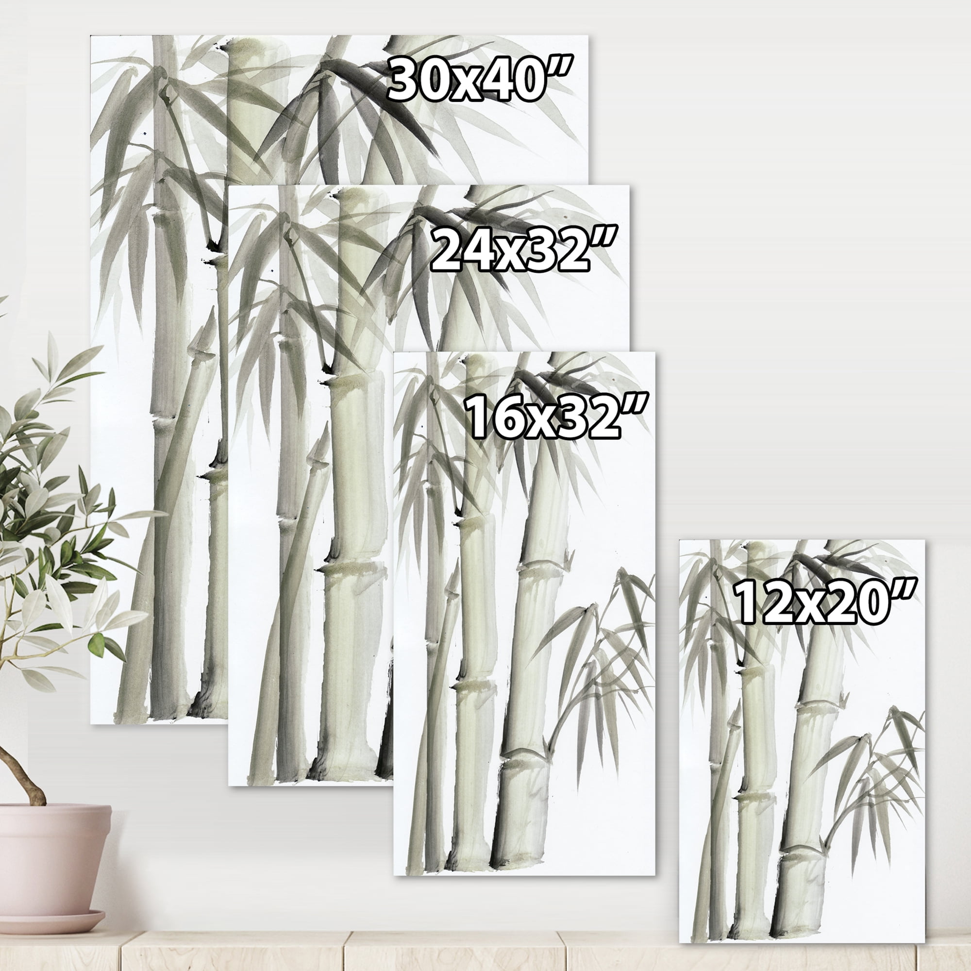 Designart ' Vintage Black and White Bamboo V ' Lake House Canvas Wall Art Print