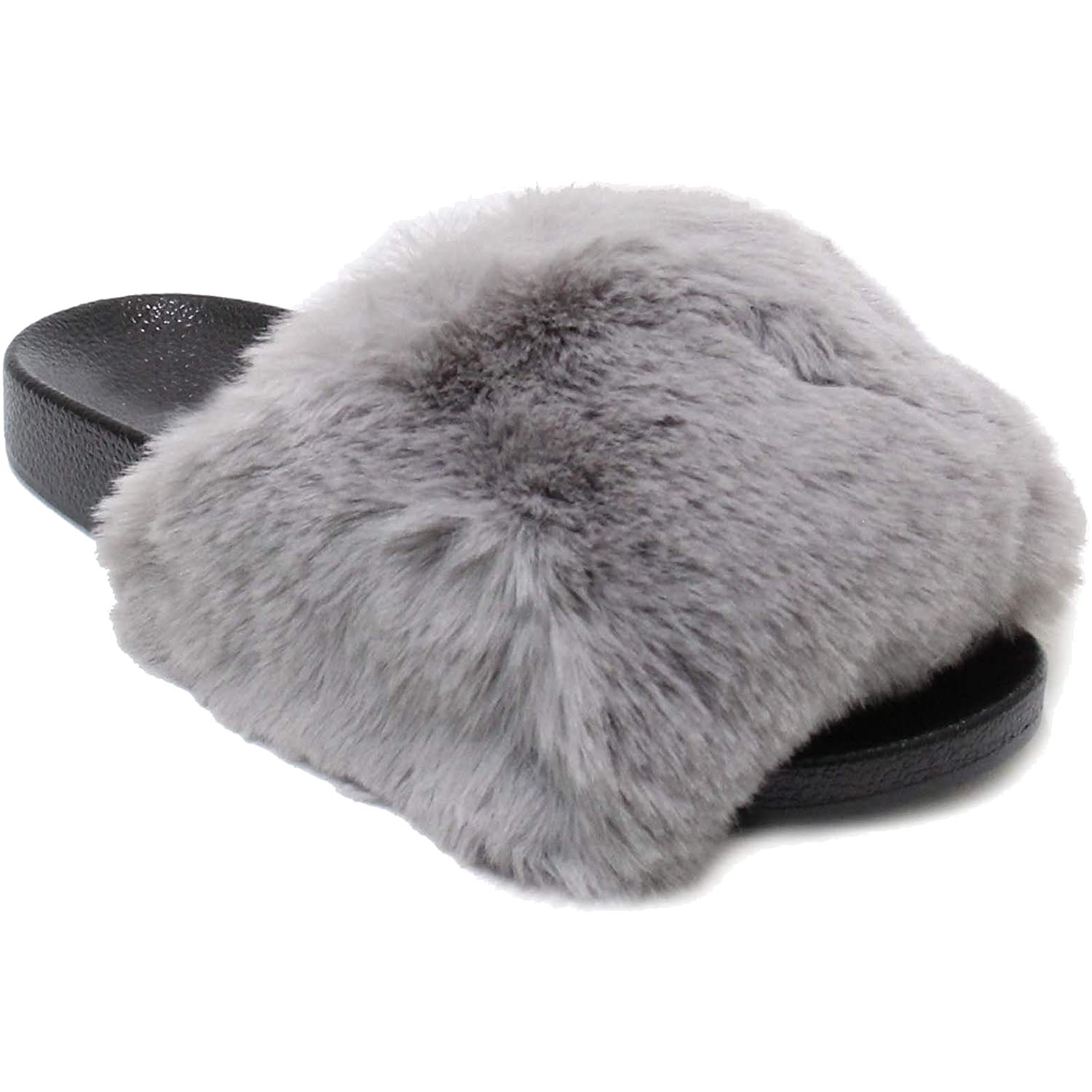 SNJ New Women's Color Fluff Furry Ultra Soft Faux Fur Slide Slipper
