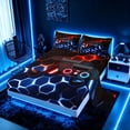 thumbnail image 2 of meiyoeat Gradient Gamepad Full Size Sheets for Boys Gamers, Neon Honeycomb Red Blue Gaming Bed Sheets, 4 Pieces, 1 Flat Sheet, 1 Fitted Sheet and 2 Pillowcases, 2 of 6