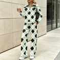 thumbnail image 4 of Light Green Argyle 2 Piece Loungewear Sets for Women Quarter Zip Pullover Wide Leg Pants with Pockets, Casual Fall Winter Travel Airport Soft Matching Sweatsuits, 2XL, 4 of 9