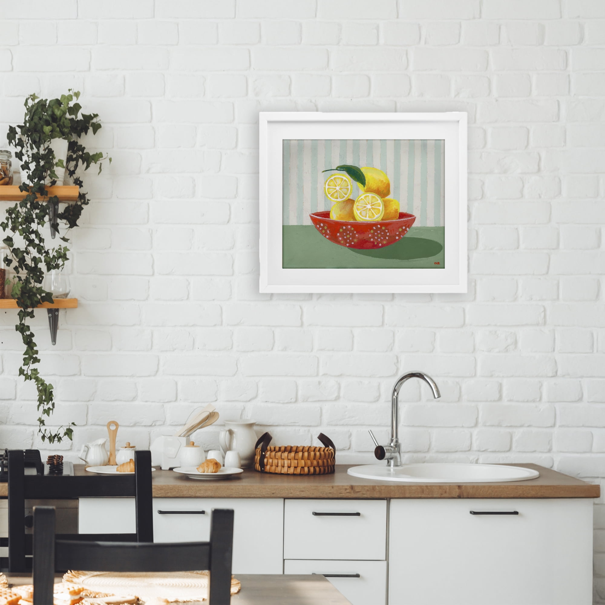 Stupell Industries Sunny Lemons in Red Bowl White Framed Print Under Glass, design by Rachael Reese
