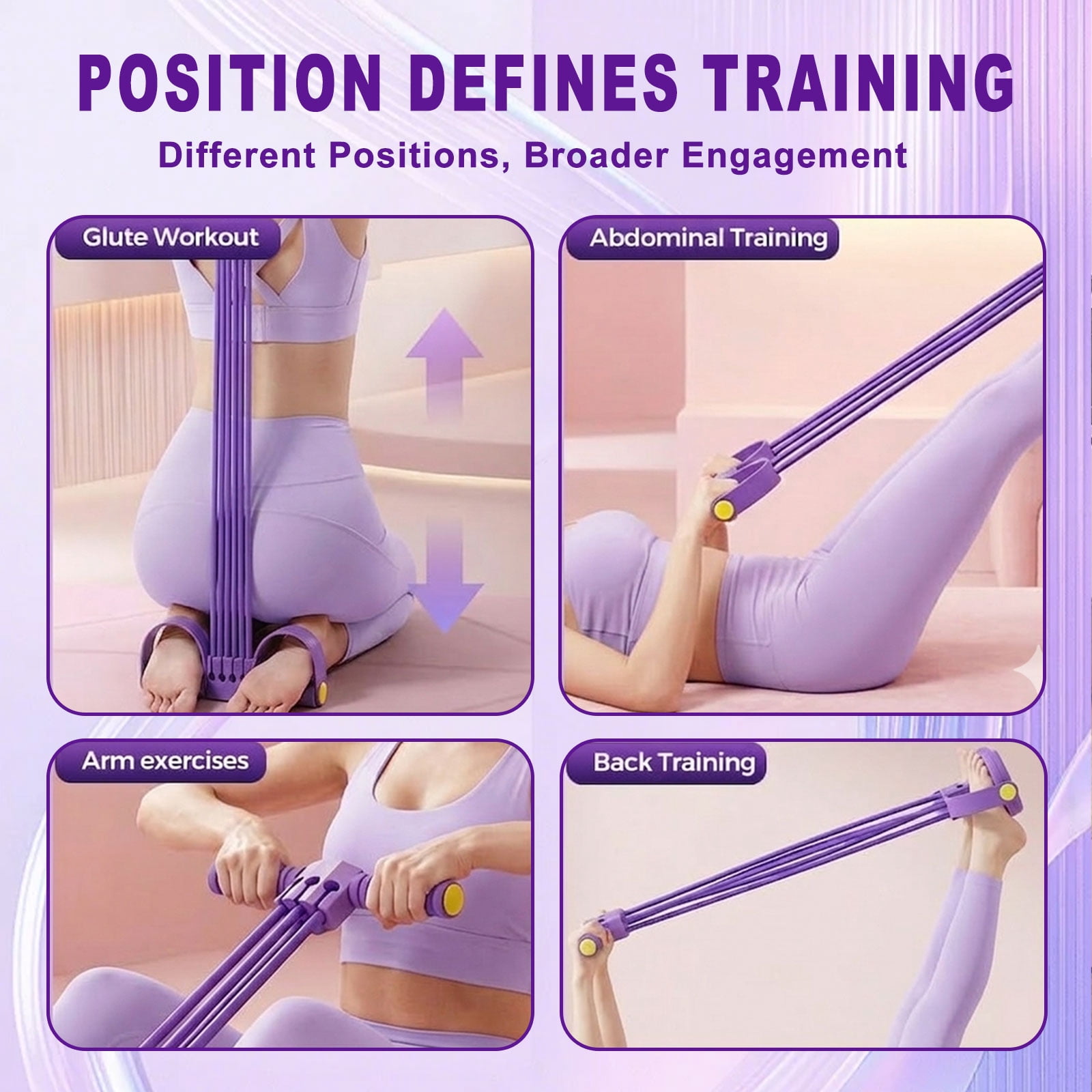 Pedal Resistance Band 6-Tube with Handles, Natural Rubber Full Body Workout.(Pink)