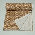 thumbnail image 3 of Geometric Indian Kantha Quilt â€“ Handmade Cotton Block Print Bedspread in Mustard Brown, Retro Style, 3 of 9
