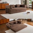 thumbnail image 2 of Sofa cama convertible con almohada cilíndrica, sofá de colchón plegable de corduro con marco de forma fija, sofá de pie para sala y dormitorio (marrón), 2 of 5