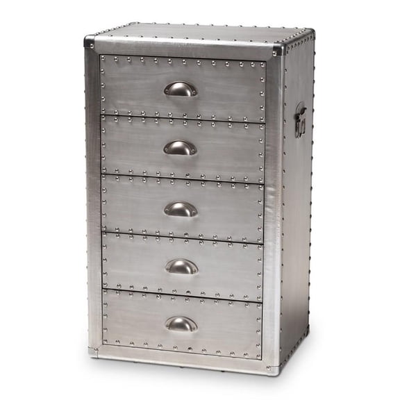 Baxton Studio Davet Industrial Silver Metal 5-Drawer Accent Chest
