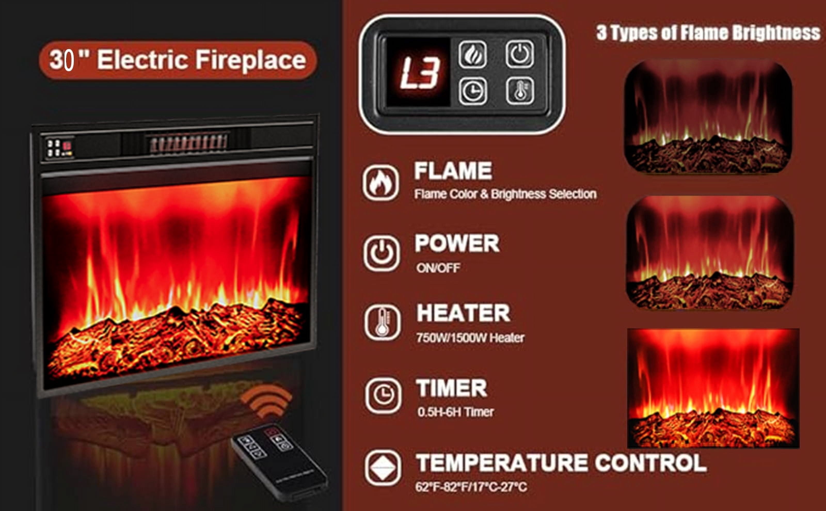 80" Fireplace Mantel with 30" Electric Fireplace and Bookshelves, Wooden Storage Freestanding Heater with Remote Control,White