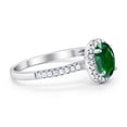thumbnail image 2 of Halo Oval Engagement Ring Round Green Emerald CZ 925 Sterling Silver Size 12, 2 of 3