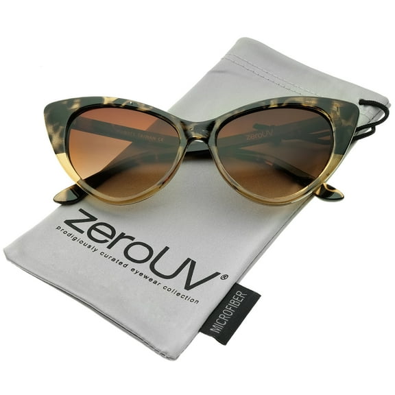 zeroUV Female Women's Retro Oversized High Point Cat Eye Sunglasses 55mm (Brown-Tortoise-Fade / Amber) - 55mm